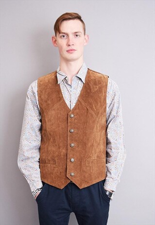 COOL 80'S RETRO WOODSTOCK GENUINE SUEDE GILET TOP VEST