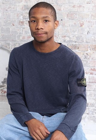 VINTAGE STONE ISLAND BADGE LOGO CREW NECK KNIT JUMPER BLUE