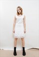 VINTAGE 90S FITTED WHITE LACE SCOOP NECK MIDI SLIP DRESS S 