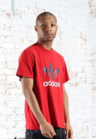 Vintage Adidas Spell Out Logo T-Shirt Red