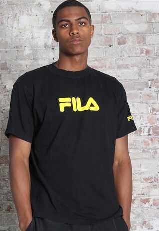 VINTAGE FILA BIG LOGO SPELLOUT T-SHIRT BLACK