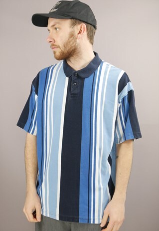 VINTAGE 80'S STRIPED POLO SHIRT IN BLUE