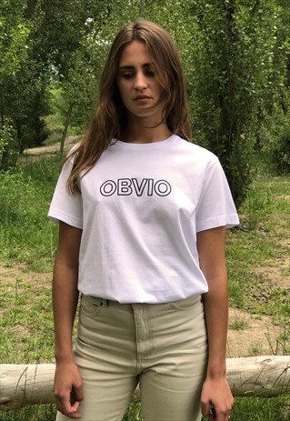 OBVIO SLOGAN WHITE COTTON T-SHIRT WOMEN
