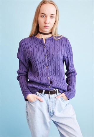 Y2K RETRO KNIT MOMS PURPLE CARDIGAN
