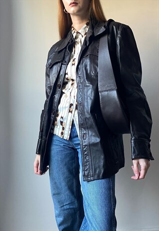 VINTAGE DARK BROWN LEATHER JACKET SIZE MEDIUM