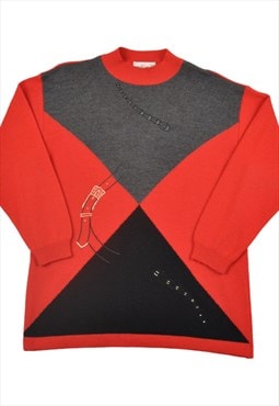 Vintage Sweater Retro Pattern Red/Black Ladies Medium