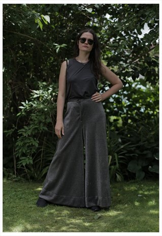 VINTAGE 70'S METALIC SILVER WIDE LEG TROUSERS