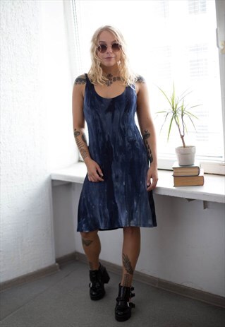 VINTAGE 90'S MINI BLUE STRETCHY SLEEVELESS DRESS