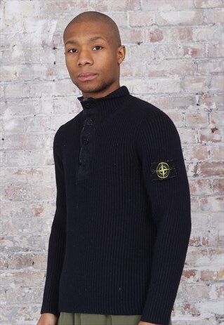 VINTAGE STONE ISLAND BUTTON UP JUMPER NAVY BLUE