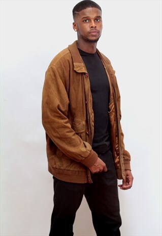 1980'S VINTAGE CHOCOLATE BROWN OVERSIZED SUEDE BOMBER JACKET