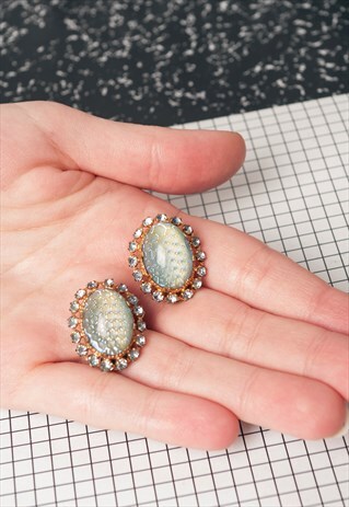 80S VINTAGE TEAL CLIP-ON EARRINGS