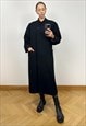 Vintage Black Wool Coat, Black Wool Long Winter Coat