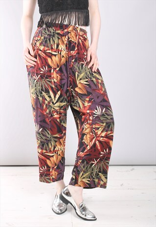 VINTAGE 80S TROPICAL PATTERNED CROPPED TROUSERS
