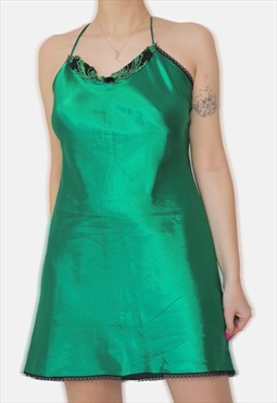 Vintage emerald green slip nightgown dress