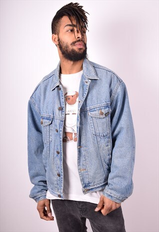 BENETTON MENS VINTAGE DENIM JACKET XL BLUE 90S