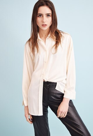 90'S RETRO STRIPED NEUTRAL SHIMMER OVERSIZED SHIRT TOP