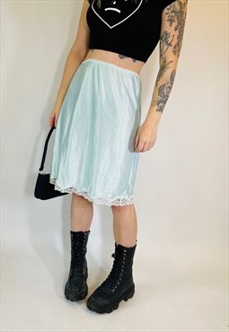 Vintage 90s Gorgeous Pastel Blue Lace midi Slip Skirt