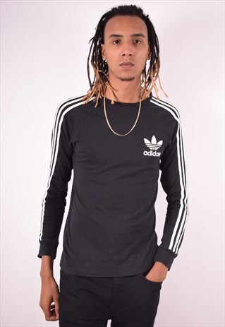 ADIDAS MENS VINTAGE TOP LONG SLEEVE SMALL BLACK 90S