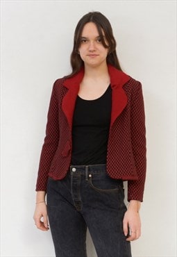 Vintage Women's M Wool Check Plaid Tartan Blazer Cardigan