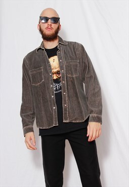 Vintage Y2K Grunge Sport Tom Tailor Grey Corduroy Over Shirt