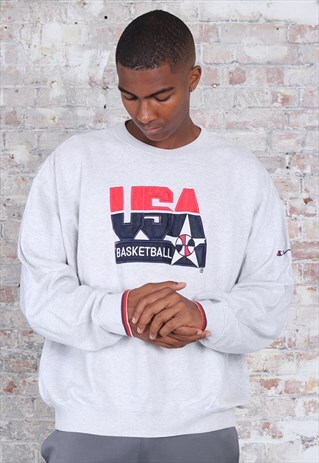 VINTAGE CHAMPION USA BASKETBALL LOGO SWEATSHIRT WHITE