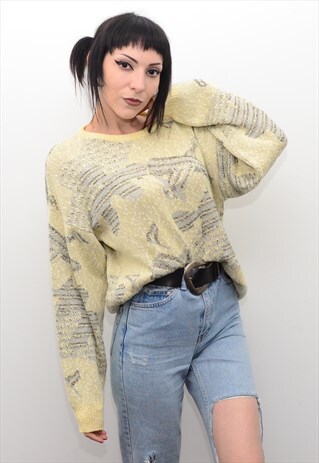 VINTAGE 90'S PALE GRUNGE PATTERNED SLOUCHY JUMPER