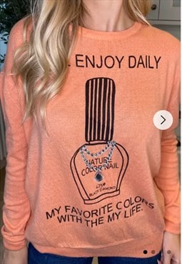 Long Sleeve Jumper with Nail Polish Design in Orange