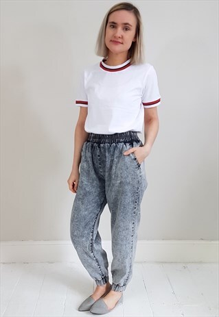VINTAGE 90'S GREY BLUE ACID WASH JEANS WITH LEG CUFFS