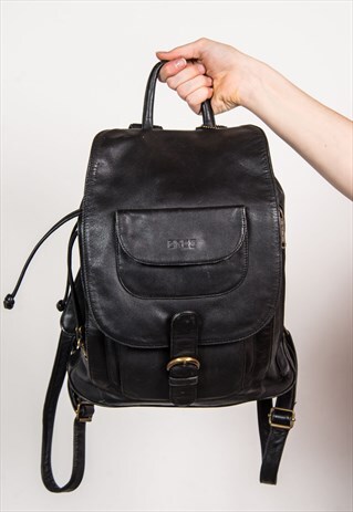 VINTAGE 90'S BLACK LEATHER RUCKSACK BACKPACK