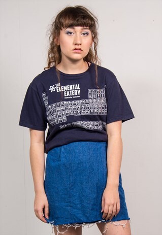 VINTAGE 90'S NAVY BLUE THE ELEMENTAL EATERY PRINT T-SHIRT