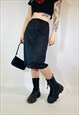 VINTAGE 90S Y2K SATIN SHEER STRIPE BLACK MIDI SLIP SKIRT