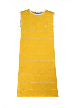 Christian Dior Dress Yellow White Logo Striped Tank Vintage