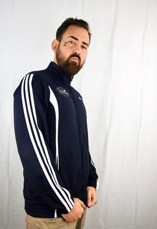 VINTAGE NAVY BLUE & WHITE STRIPED ADIDAS COACH GILET