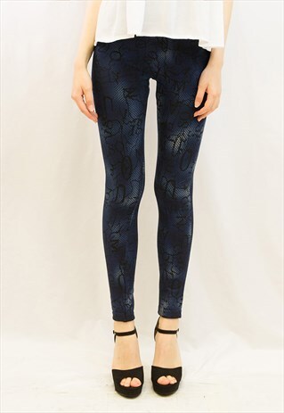 BLUE LEOPARD PRINT FLEECE LEGGINGS WINTER WARM CY