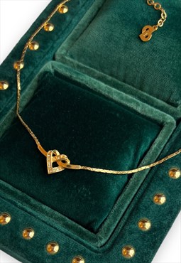 Dior necklace vintage 80s gold tone chain diamante heart 
