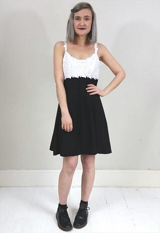 VINTAGE 90'S BLACK STRAP MINI DRESS W/ LACE DETAILS