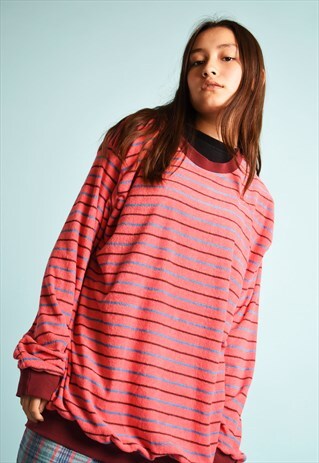 80'S RETRO STRIPED PATTERN TERRY OVERSIZED SWEATSHIRT JUMPER