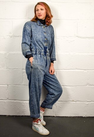 VINTAGE 80S BLUE DENIM JUMPSUIT