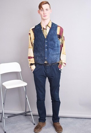 COOL 80'S RETRO WOODSTOCK GENUINE SUEDE GILET TOP VEST