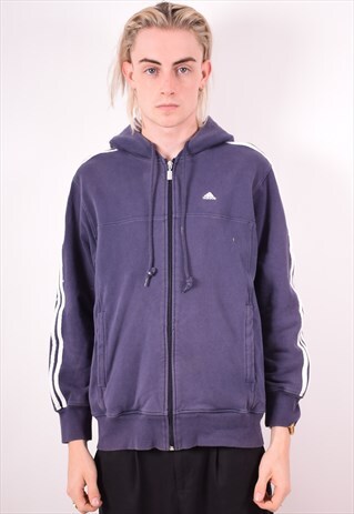 ADIDAS MENS VINTAGE HOODIE JACKET MEDIUM NAVY BLUE 90S