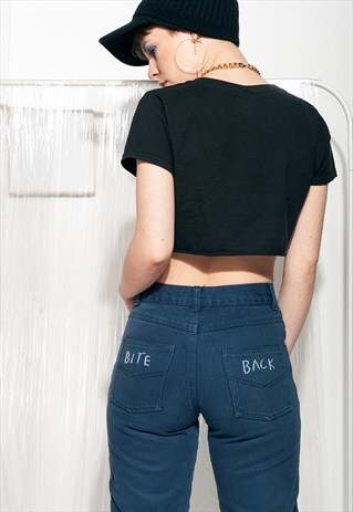 REWORKED JEANS 90S VINTAGE BITE BACK EMBROIDERY DENIM PANTS