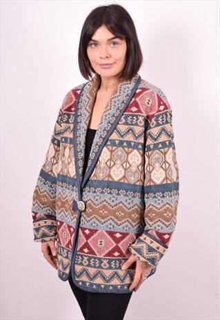 WOMENS VINTAGE CARDIGAN SWEATER LARGE MULTI 90'S