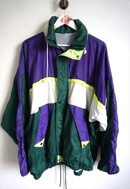 Vintage Windbreaker Raincoat Sports Jacket with Hood Parka