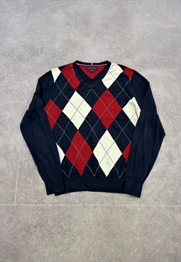 Tommy Hilfiger Knitted Jumper Argyle Patterned Knit Sweater