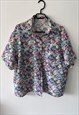 WHITE COLORFUL FLOWERS PRINTED 80S SHIRT / BLOUSE - L