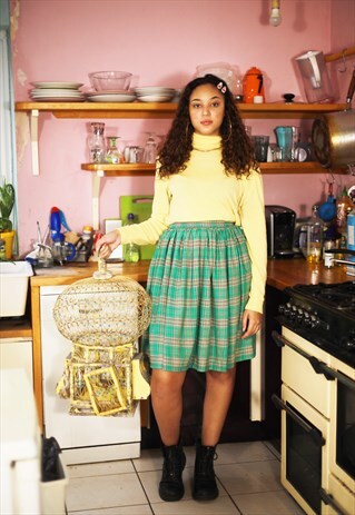 VINTAGE GREEN TARTAN MIDI SKIRT