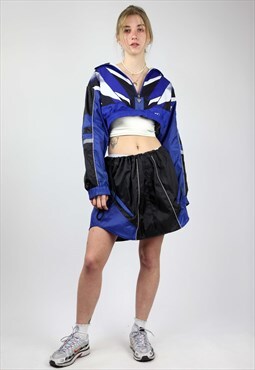 Vintage 90s Reworked Set Crop Jacket Mini Skirt Navy Black M