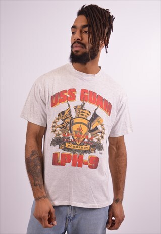 MENS VINTAGE D-DAY T-SHIRT TOP LARGE GREY 90S