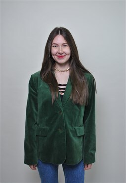 Velvet green blazer, evening party jacket, 80s women retro 