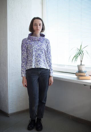 VINTAGE 80'S PURPLE PATTERNED CROPPED TOP